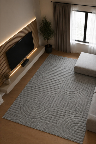 TCH Home Living Arktis Gri İskandinav Yumuşak Jüt Taban Dokuma Halı Salon Mut...