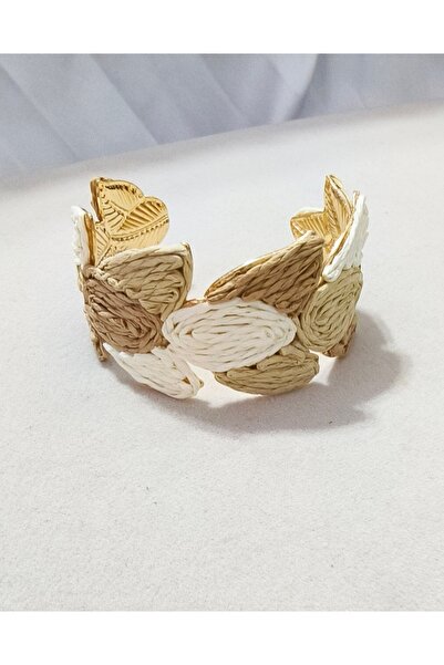Pirinç Hasır Örgülü Gold Altın Kaplama Kelepçe Bileklik - Yazlık Bohem Tarz