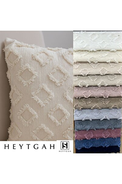 HEYTGAH Single Pom-Pom Cushion Cover _Double-Sided Luxury Fringed Cushion Cover_Decorative Bearded Square Cushion Cover 41X41 Cream