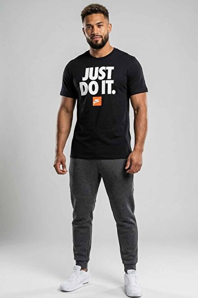 Nike Tricou negru pentru bărbați, din bumbac, cu imprimeu grafic Just Do It, ...