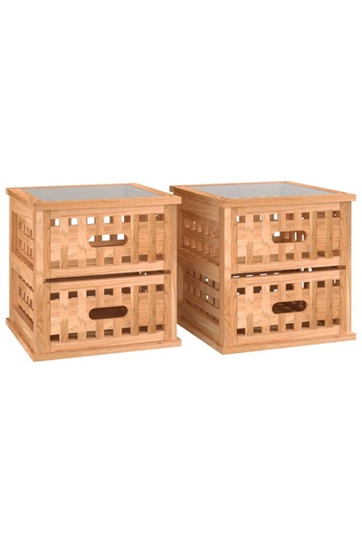 vidaxl Noptiere, 2 buc., 34x34x34 cm, lemn masiv de nuc
