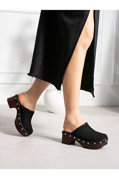 ALEMDAR AYAKKABI Hi̇stor Black Suede Heeled Women's Slippers