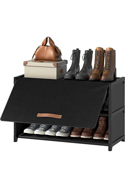 Arabest 3 Tier Shoe Rack,12 Pair Storage Cabinet with Door,Plastic Shelves Or...