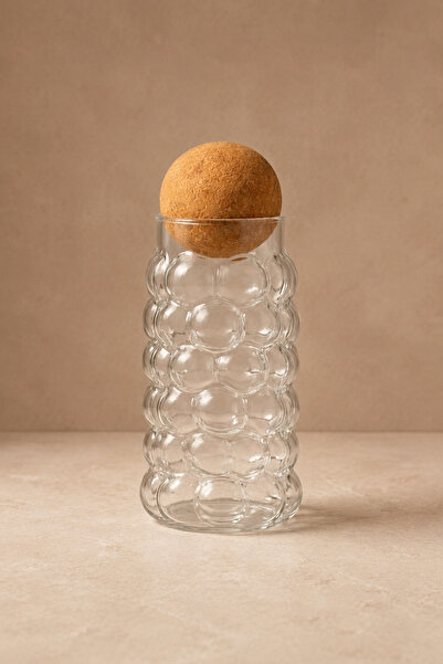 KaiHome 850 ml Decorative Grape Patterned Glass Jar with Natural Cork Lid