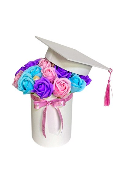 velve Aranjament floral absolvire 2026,cutie cilindrica inalta cu flori de sa...