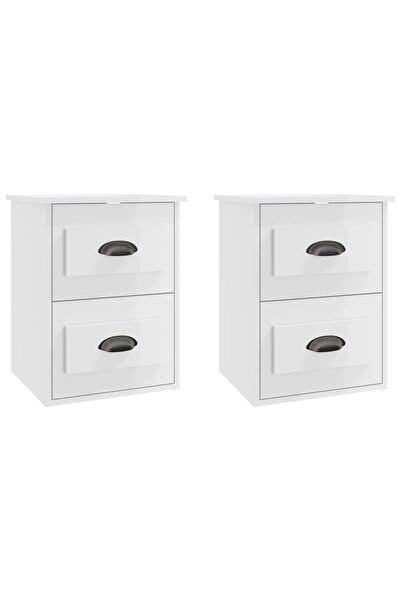 vidaxl Noptiere de perete, 2 buc., alb extralucios, 41,5x36x53cm