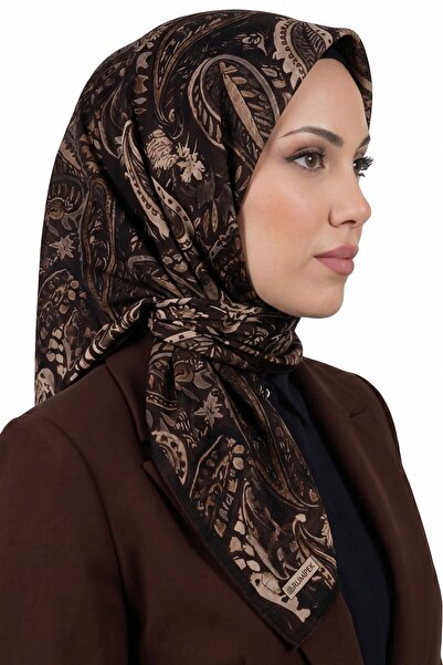 hadiora Women's Brown Beige Paisley Patterned Organic Soft Cotton Scarf