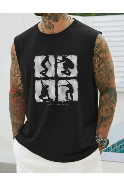 SUNFREE Skate Printed Zero Sleeve Sportswear Men's Sleeveless Tshirt