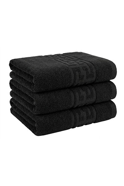 OEM Set of 3 hand towels, Cotton, BLACK, Greek Border, 500g/m², 30x50cm