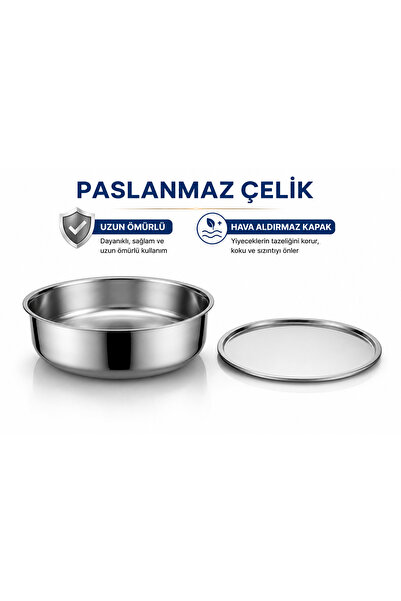 EveFix XL Paslanmaz Çelik Hava Sızdırmaz Çok Amaçlı Kase Tepsi Seti 32*30*9 cm