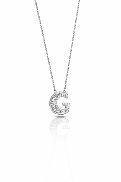 Siminkari 925 Ayar Gümüş Rodyum Kaplama Pırlanta Montür Silver Baget Harf Kol...
