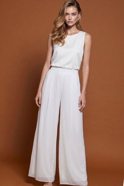 Maya Butik Ecru Wide-Legged Chiffon Trousers - 24919