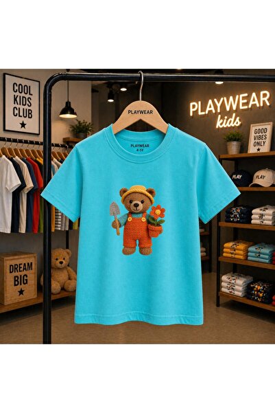playwear Bahçivan Bear Printed 100% Children's Unisex T-Shirt 5 6 -7 8-9 10 -...