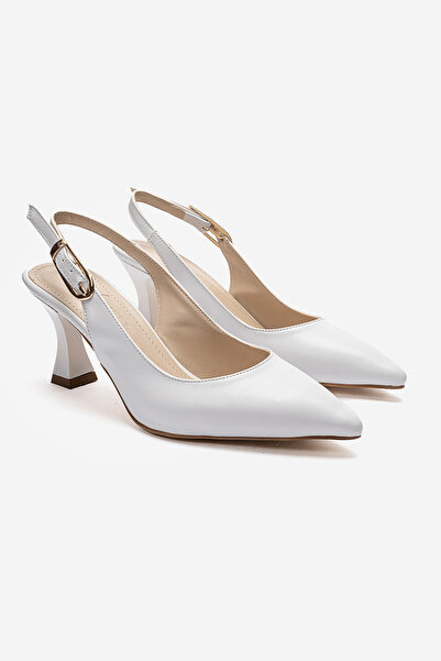 Lizzu Women's Open Back Pointed Toe 7cm Heeled Shoes White Skin