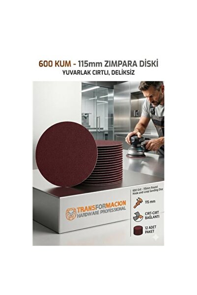ModaCar 12 ADET 600 KUM Yuvarlak Cırtlı Zımpara Diski 115 mm Deliksiz Zımpara...
