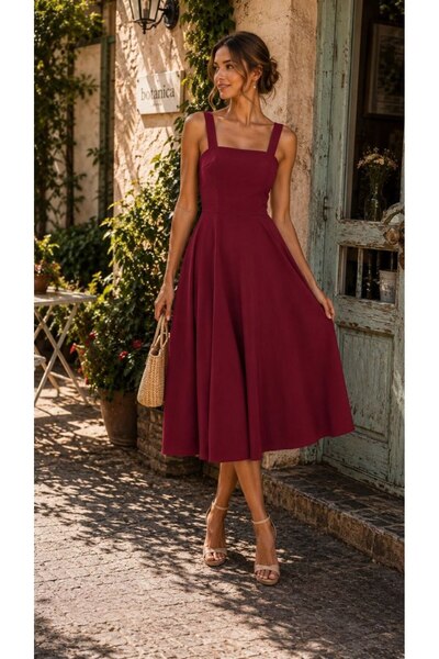LİFERA Square Neck Midi Summer Dress
