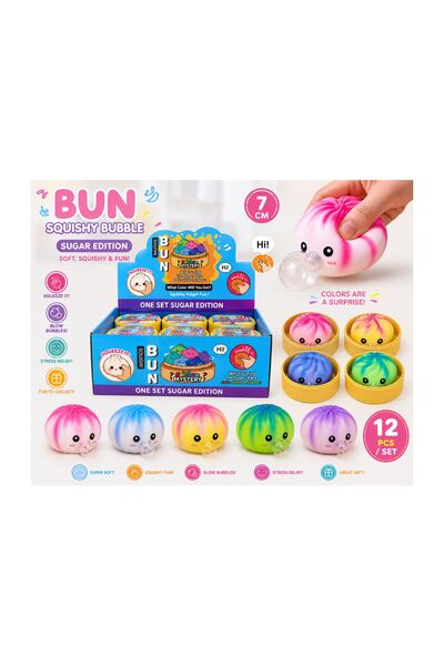 SHOP LIKE A PRO BUN Squishy Bubble 7 CM, Jucarie Antistres cu Bula, Rainbow M...