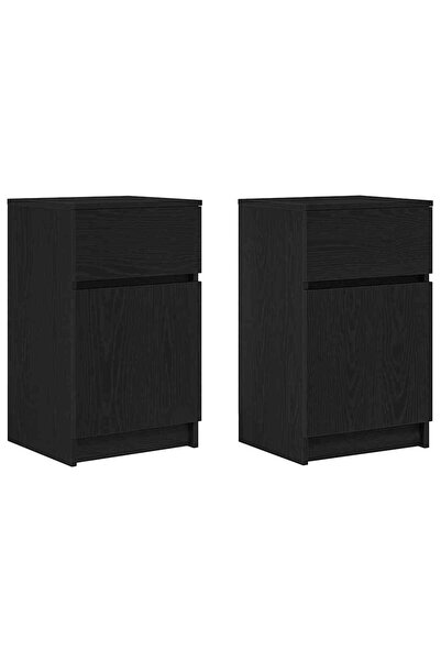 vidaxl Noptiere, 2 buc., negru, 39x35x65 cm, lemn prelucrat