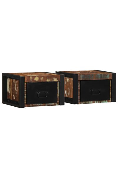 vidaxl Noptiere 2 buc multicolore 40x35x25 cm lemn masiv recuperat