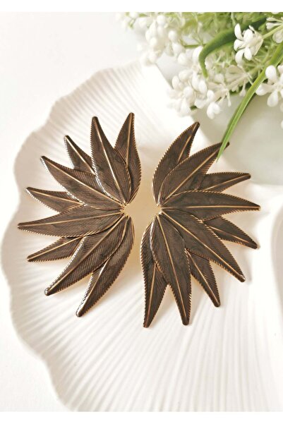 Halley Concept Milk Coffee Palmira Leaf Form Steel Earrings 5X8,5 cm