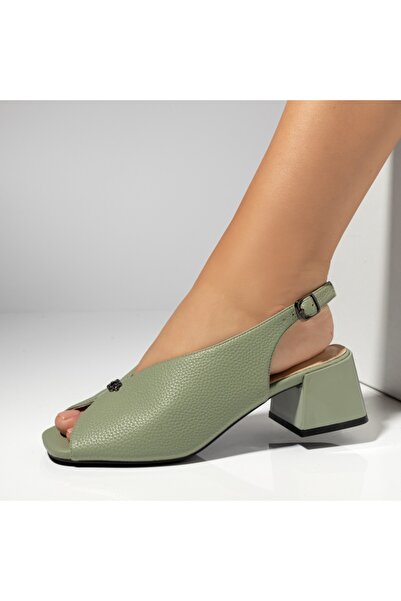 Modlet.ro Women's green block-heeled sandals with a strap MOD14346