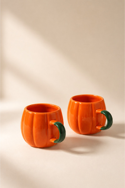Mirilliahome Set of 2 Pumpkin Design Ceramic Mugs for Coffee and Tea
