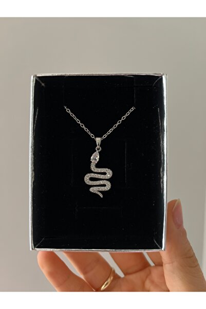Rose and Light Silver Necklace with Zircon Stone and Snake Figure - Stylish a...