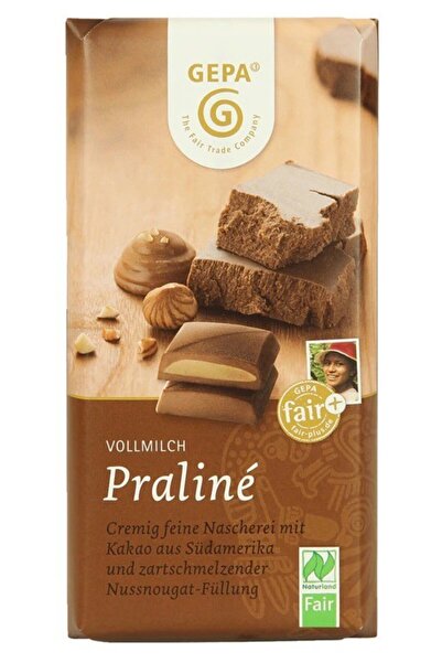 Gepa Organic and fairtrade milk chocolate filled with hazelnut cream, 100g