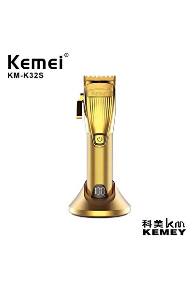 Kemei -K 32 S Professional Cordless Electric Hair Clippers Golden LCD Display ALL Metal Body Hair Trimmer USB for Household Use