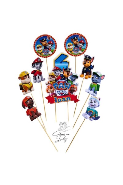 OEM Topper de tort personalizat Paw Patrol, set de decorațiuni pentru anivers...