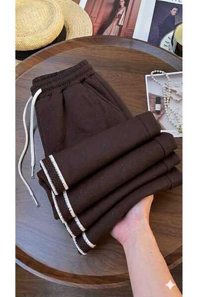 PEKA Women's Stone Embroidered Stripe Detailed Comfortable Fit Sports Sweatpants