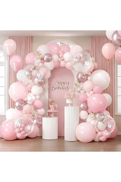 Baloane Vesele Set Arcada Baloane Aniversare Soft Pink & Rose Gold 134 Piese ...