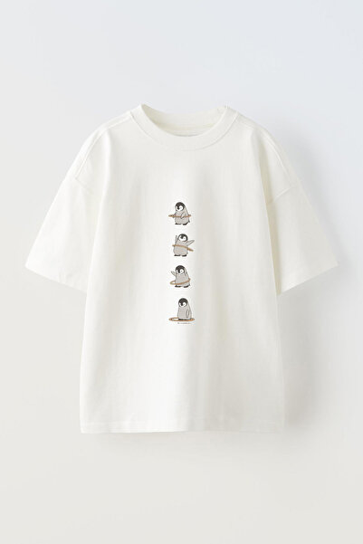 Anetos Tricou oversize alb din bumbac cu imprimeu frontal Baby Penguin Design