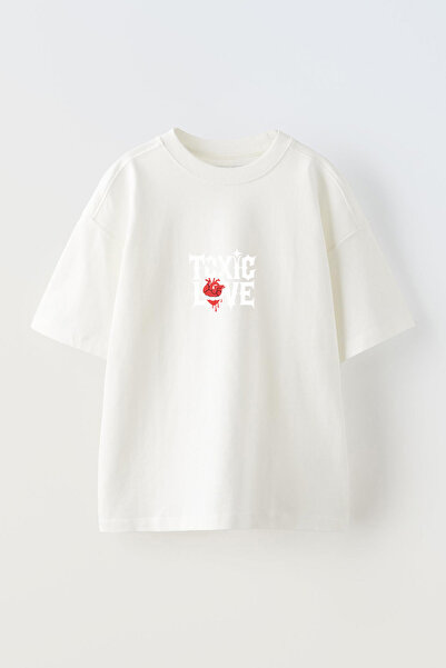 Anetos Tricou supradimensionat alb din bumbac cu imprimeu frontal Toxic Love ...