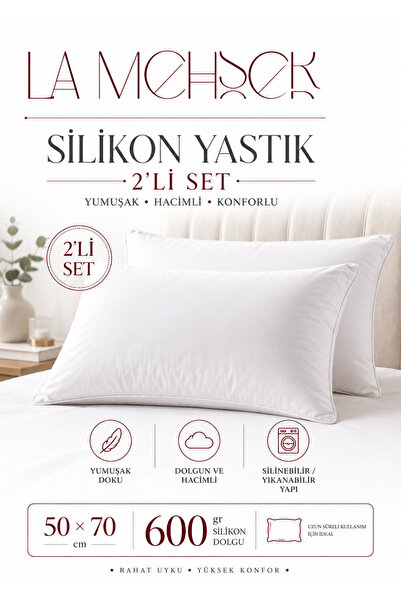 LA MEHSER Pack of 2 100% Silicone 50X70 Comfortable Slim Pillows