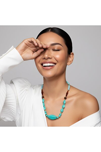 COCOSH TAKI Turquoise brown and gold detailed special design necklace.