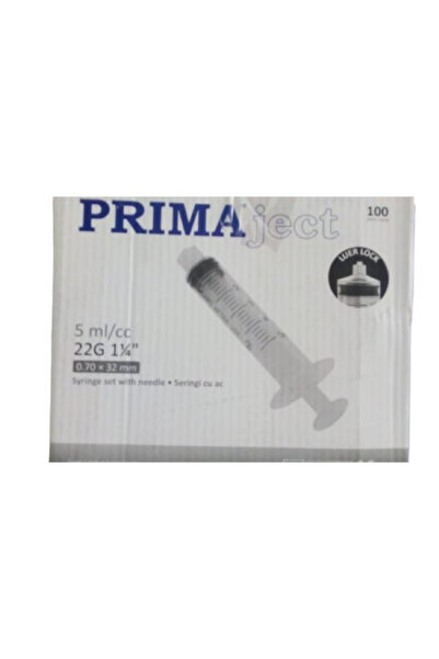 Prima Single Use Syringes Prima, 5ml, 22G needle, 1 1/4'' (0.7 x 32mm), black...