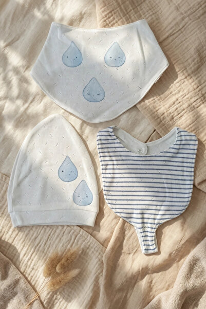 Babydonat Aqua Drop 3-Piece 100% Cotton Jacquard Baby Accessory Set - Blue Ra...