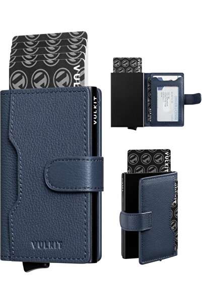 VULKIT Slim Bifold Minimalist Leather Wallet with Metal Card Holder, RFID Blo...