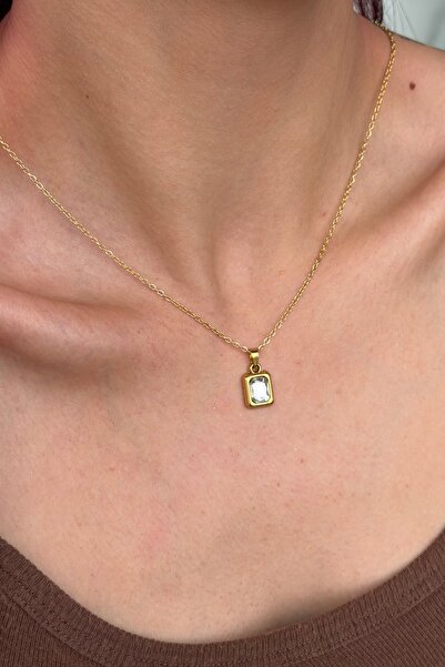 Lavian Accessories Leia Zirkon Taşlı Gold Çelik Kolye