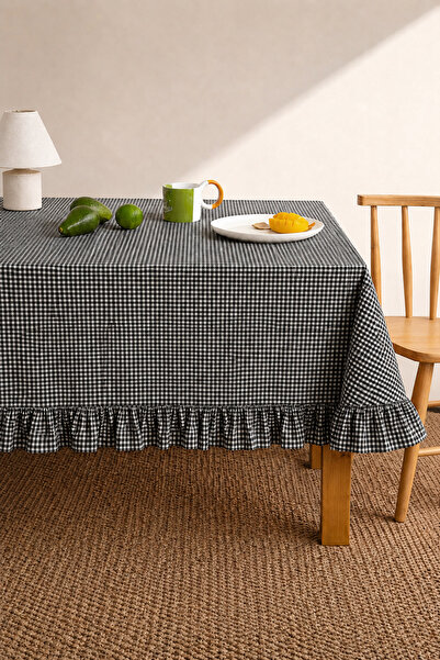 Mirilliahome 100% Cotton Ruffle Detailed Gingham Tablecloth Picnic Cloth Deco...