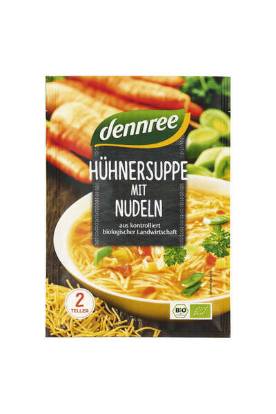 Dennree Supă instant organică de pui cu tăiței 45 g
