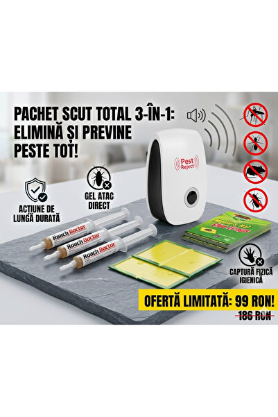 Repest Kit Complet Anti-Dăunători 8 Piese – Aparat Ultrasonic + Gel Gândaci +...