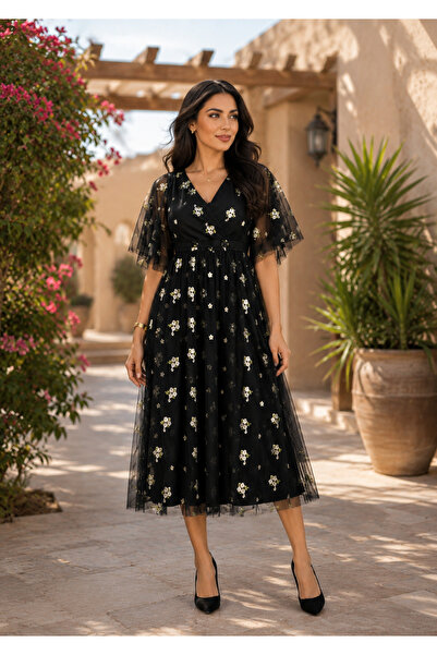 SUGA Chiffon Rose Embroidered Midi Dress - a Soft and Elegant Summer Look