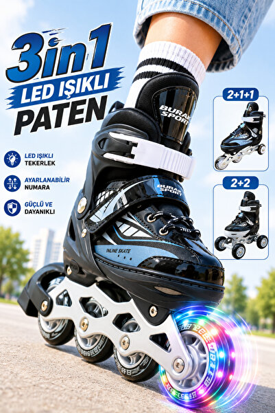 YILDIRIM OYUNCAK 3in1 LED Işıklı Çocuk Pateni - Ayarlanabilir Numaralı 2+1+1 ...