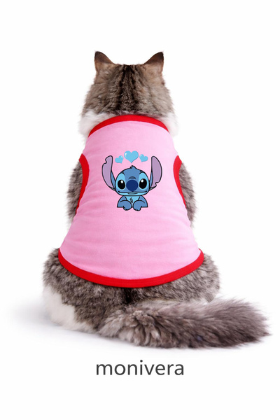 Modetra New Season Lilo Stitch Printed Pink Color Ribbed Cat Outfit - Undersh...