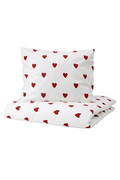 IKEA Barndröm Single Duvet Cover Set, White-Red, 150X200/50X60 cm