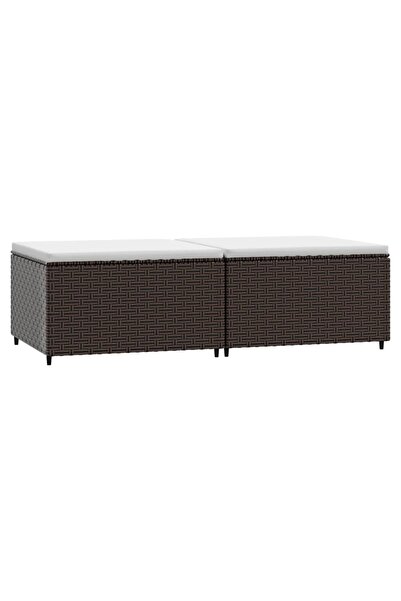 vidaxl Garden stools with cushions, 2 pcs., brown, polyrattan