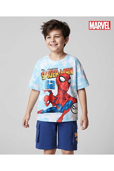 Pine Kids Marvel Cotton Half Sleeves Drop Shoulder T-Shirt & Short Set with S...
