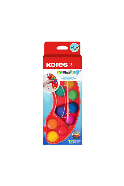 kores Acuarele 12 culori 30mm + Pensulă Akuarellos